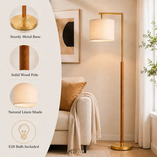 64-Inch Modern Solid Wood Floor Lamp with Adjustable Arm