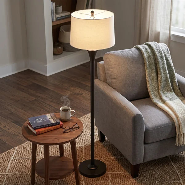 66-Inch Modern Metal Floor Lamp with Fabric Drum Shade