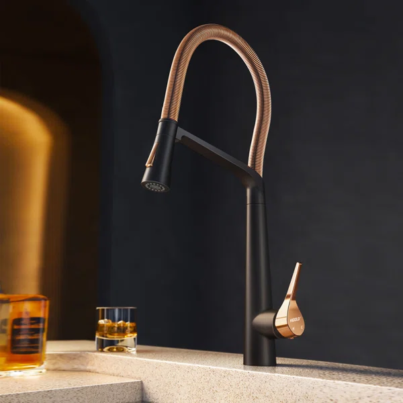 HIGOLD+Reddot+Award+Pull+Down+Kitchen+Faucet+with+Magnetic+Sprayer,+Rose+Gold+Spring+Neck-122950187