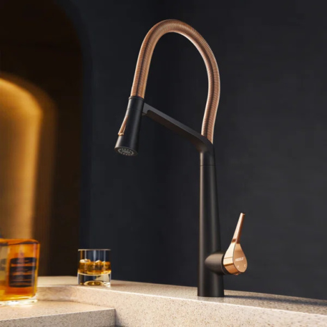 HIGOLD+Reddot+Award+Pull+Down+Kitchen+Faucet+with+Magnetic+Sprayer,+Rose+Gold+Spring+Neck-122950187