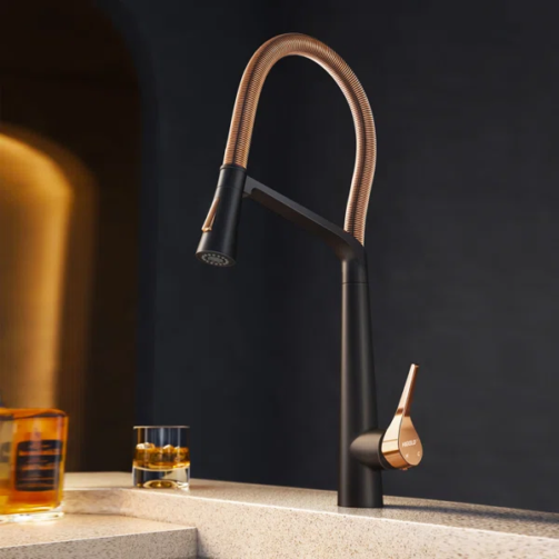 HIGOLD+Reddot+Award+Pull+Down+Kitchen+Faucet+with+Magnetic+Sprayer,+Rose+Gold+Spring+Neck-122950187