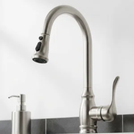 High+Arc+Kitchen+Faucet+with+2-Function+Pull+Down+Sprayer+Single+Handle+Deck+Mount-122556123
