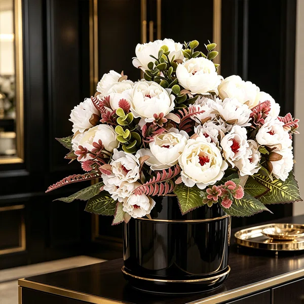 3 Bundles Artificial Peonies Flowers Boho Faux Flowers Arrangements Artificial Centerpiece Spring Bouquet Floral Wedding Decoration for Vase - Image 3