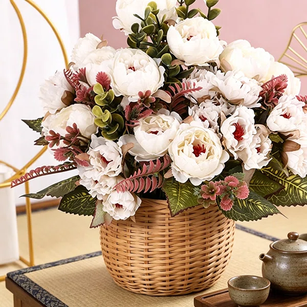 3 Bundles Artificial Peonies Flowers Boho Faux Flowers Arrangements Artificial Centerpiece Spring Bouquet Floral Wedding Decoration for Vase - Image 2